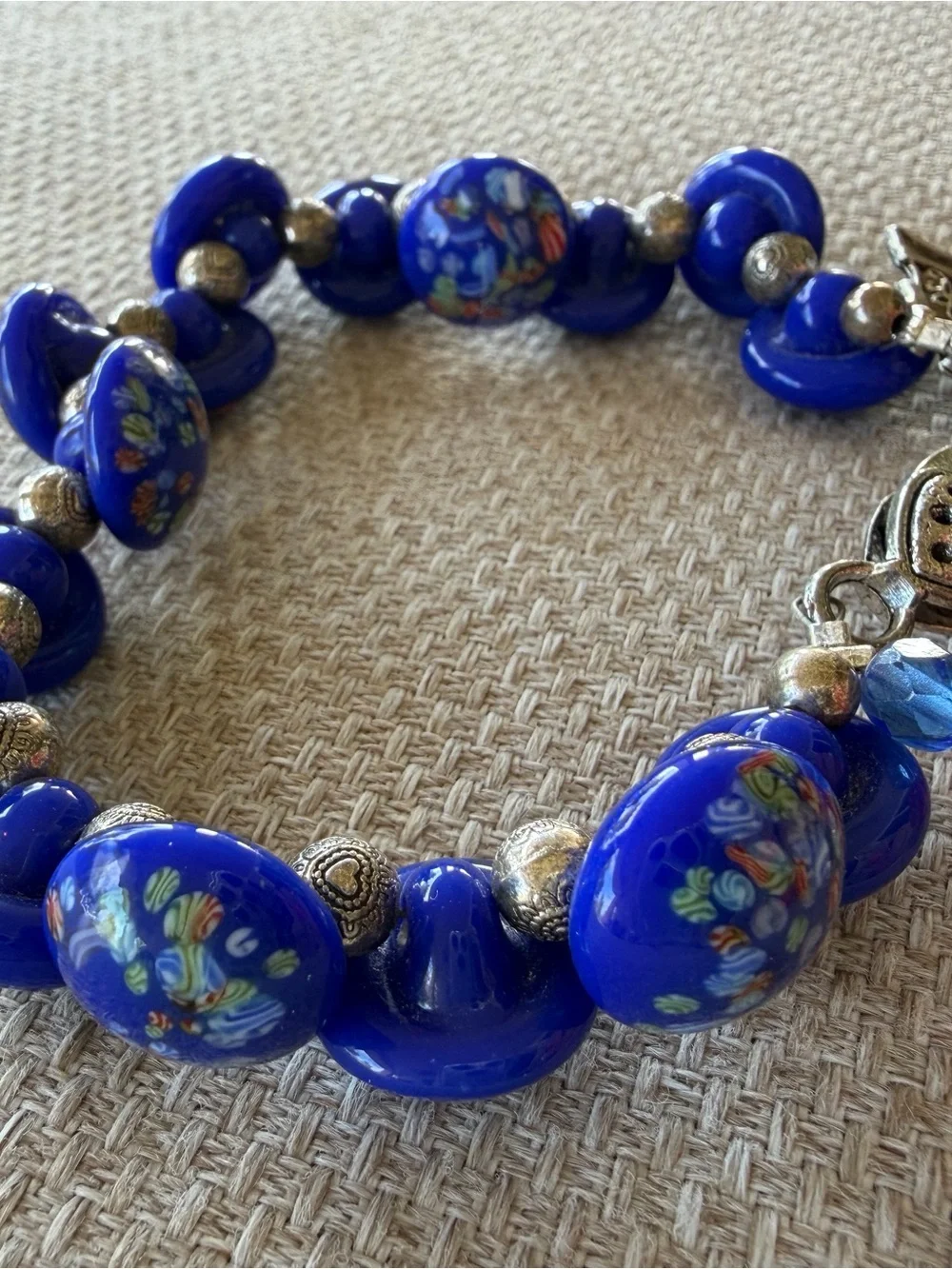Multi Charm Beaded Vintage Buttons Bracelet Sewing Themed Charms